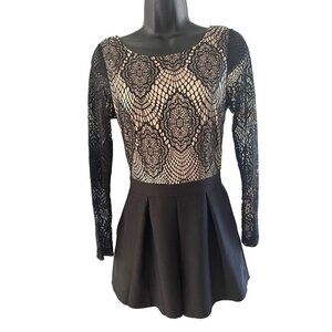 TOBI womens Romper black lace over nude small petite